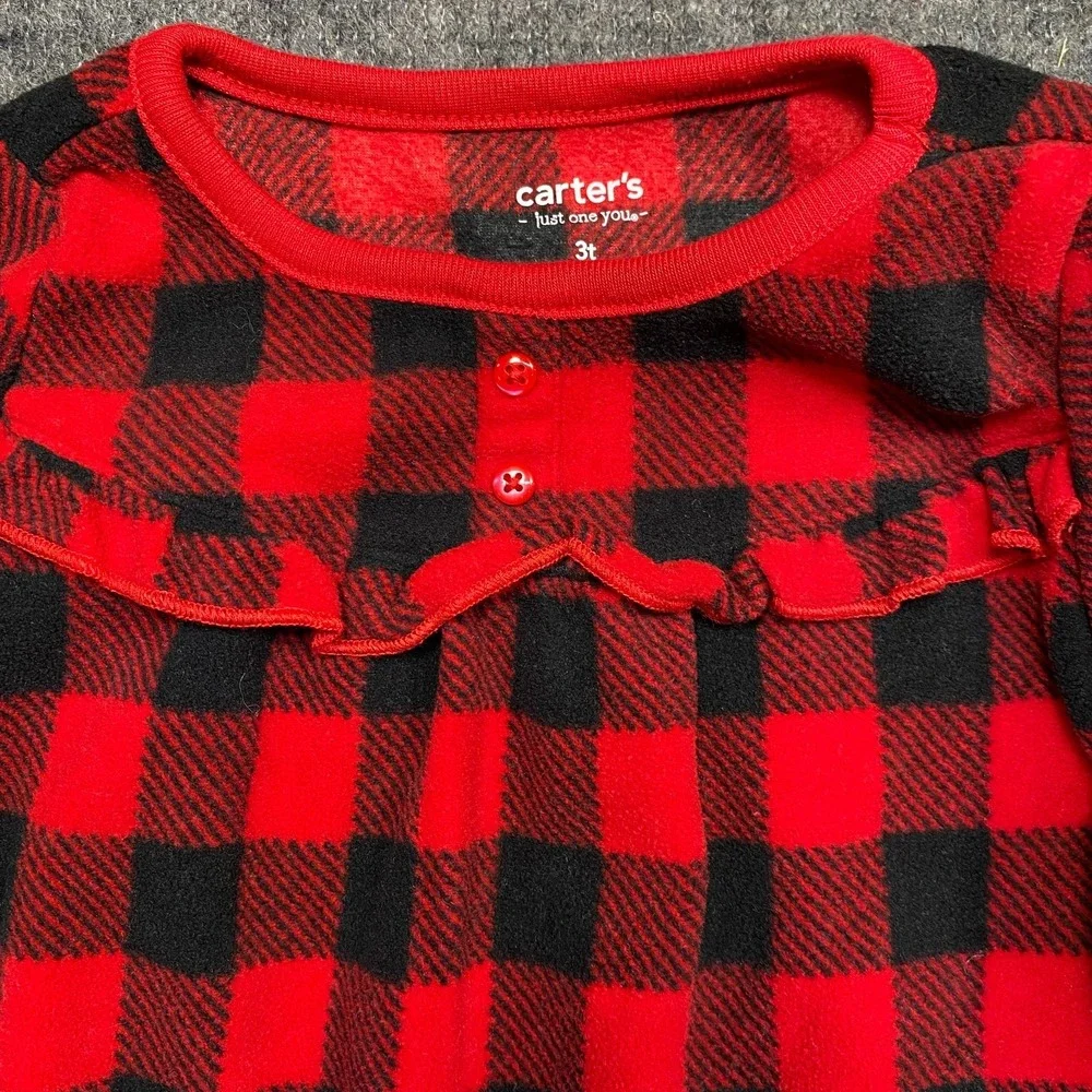 Carters Toddler Girls Red Black Plaid Fleece Holiday Night Gown Pajama 3T
